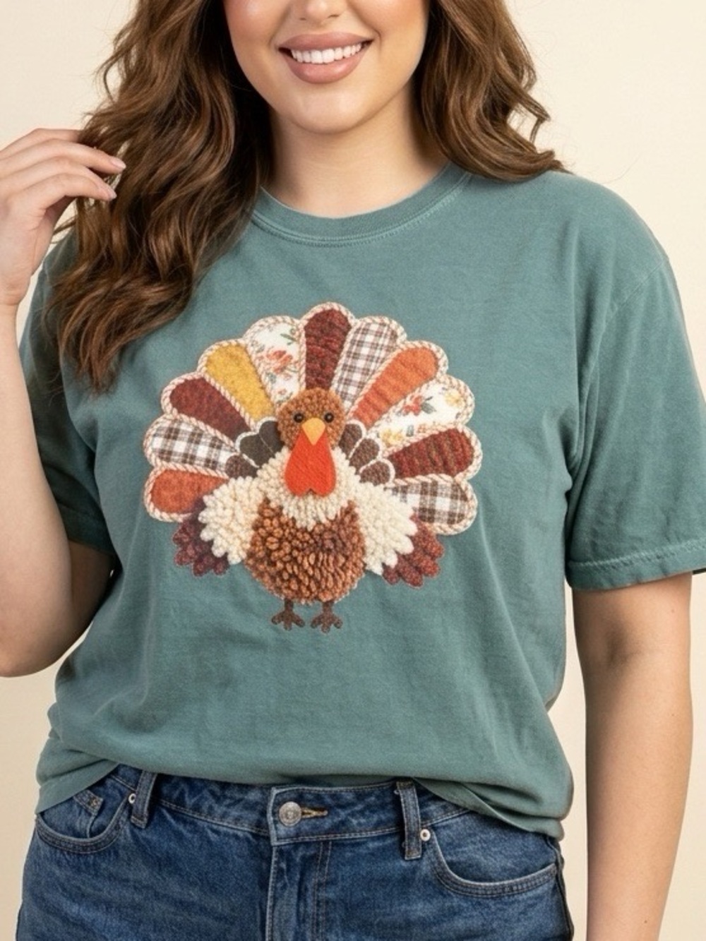 Women’s Green Turkey Applique Tee